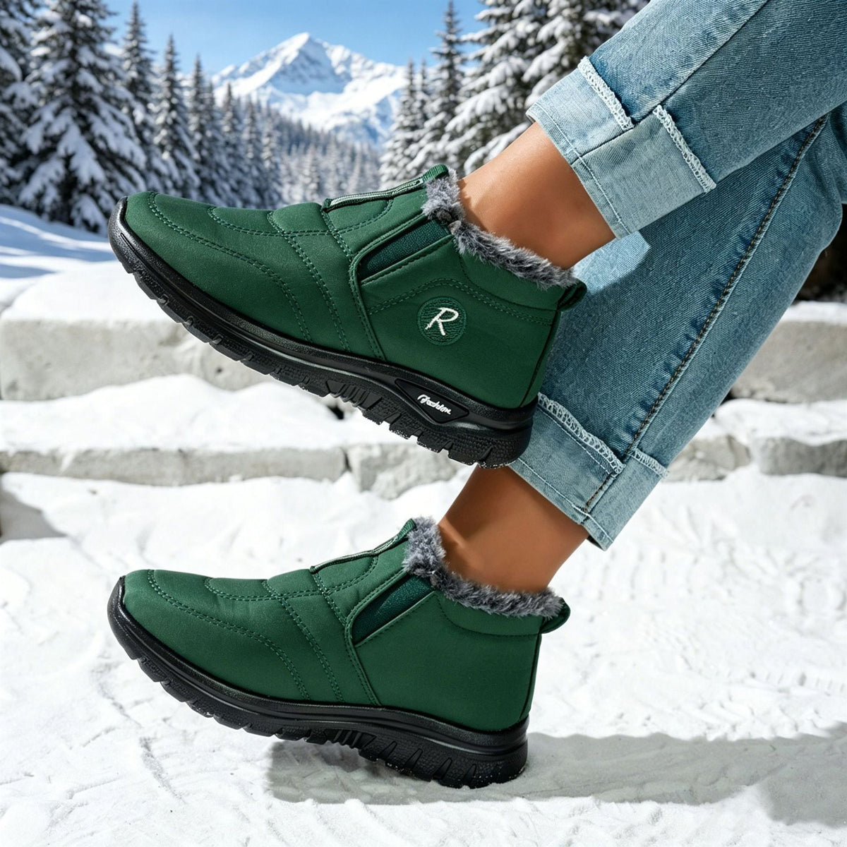 Neve | Faux Fur Padded Flat Slip On Winter Ankle Snow Boots Women