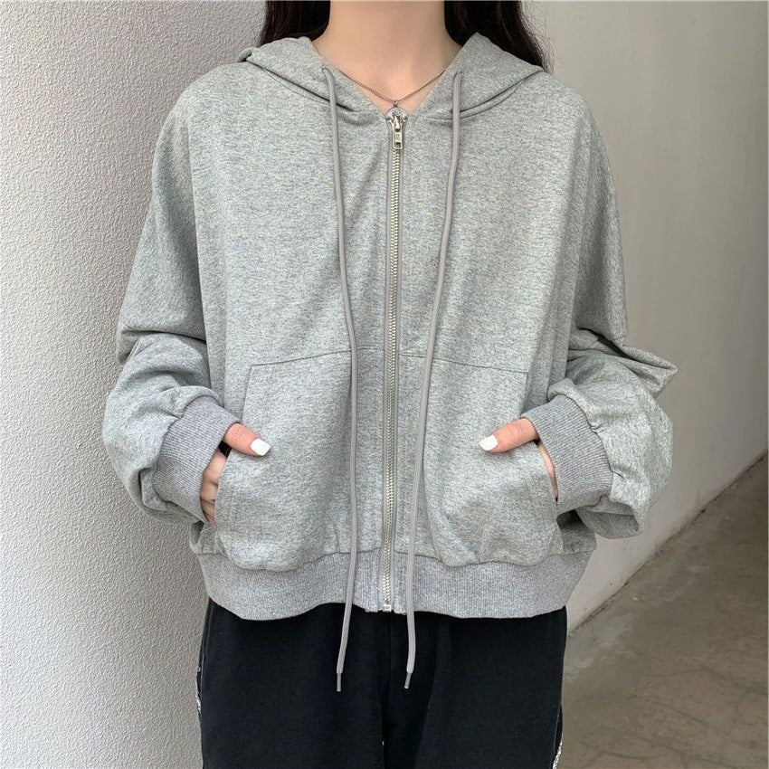 Lottie | Zip Up Drawstring Pockets Long Sleeve Ribbed Cropped Autumn Oversized Hoodie Women