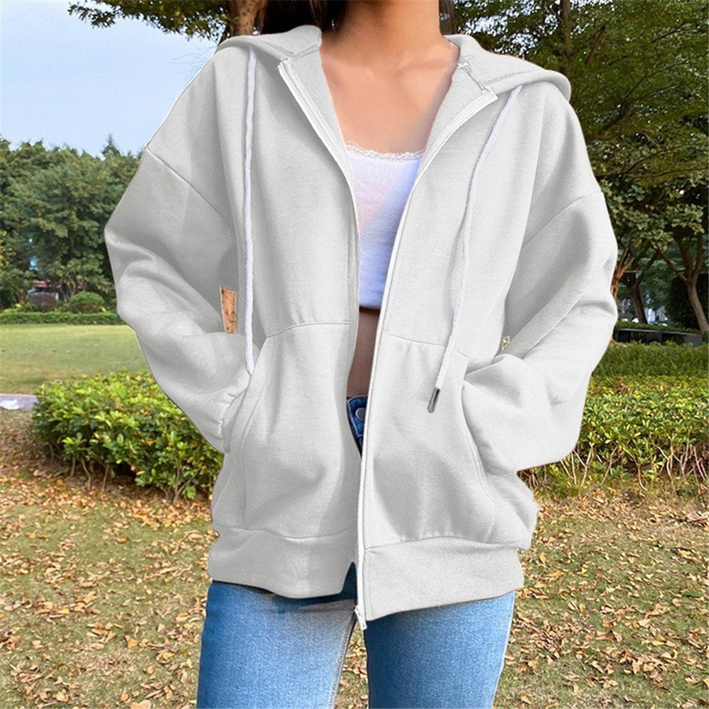 Vida | Fleece Zip Up Drawstring Pockets Ribbed Long Sleeve Autumn Oversized Hoodie Women