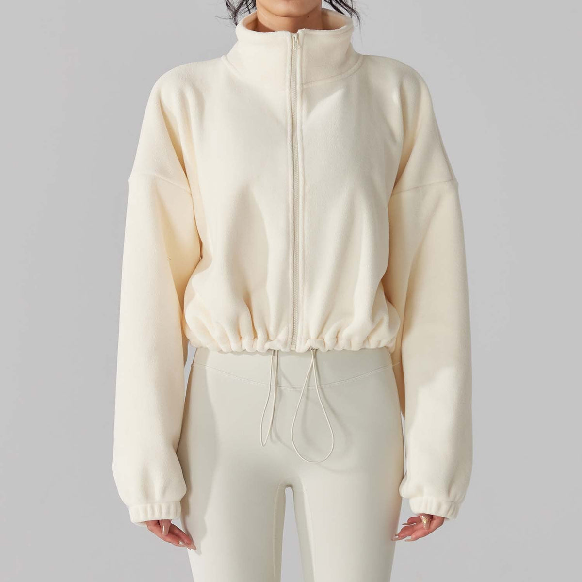 Edie | Oversized Cropped Funnel Neck Full Zip Winter Fleece Jacket Women