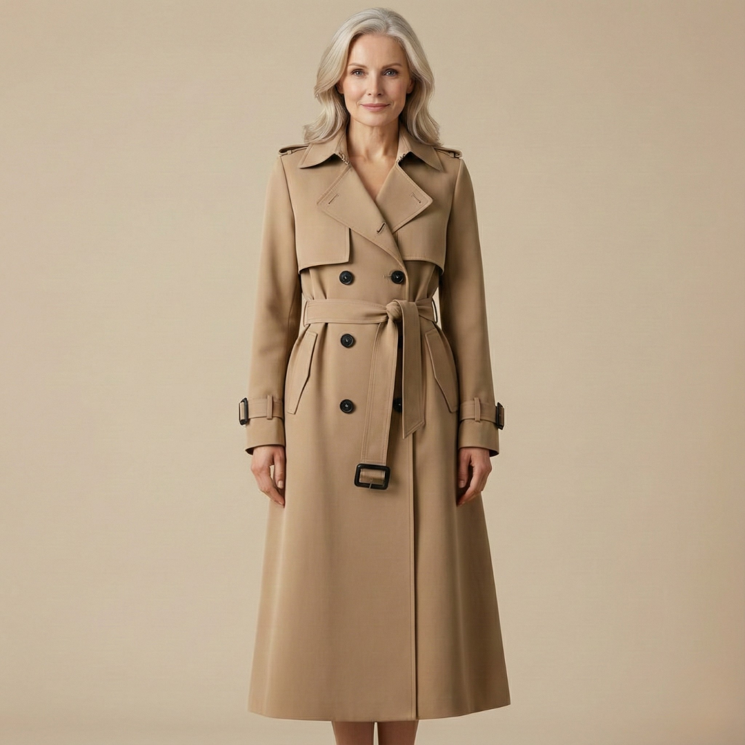 Double Breasted Trench Coat with Belt - Camel
