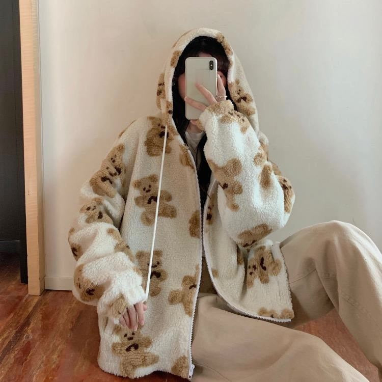 Noa | Winter Oversized Hooded Full Zip Sherpa Teddy Fleece Jacket Women