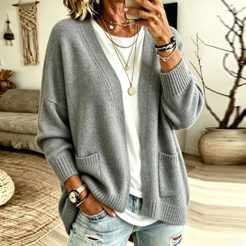 Oversized Open Front Cardigan with Pockets - Navy