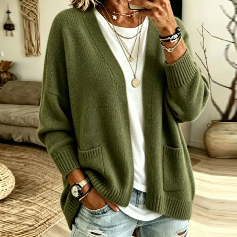 Oversized Open Front Cardigan with Pockets - Navy