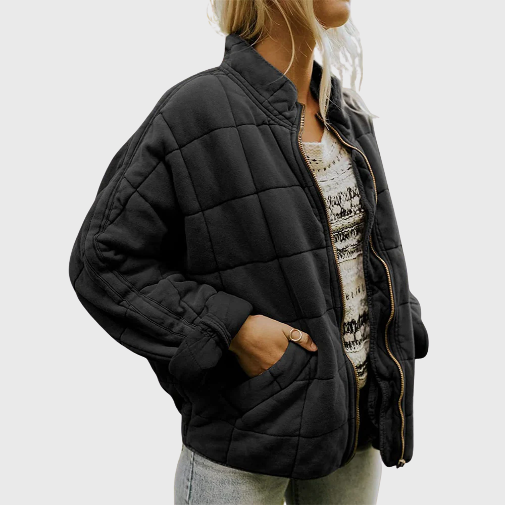 Lila | Oversized Boxy Funnel Neck Zip Up Side Pockets Autumn Short Quilted Jacket Women