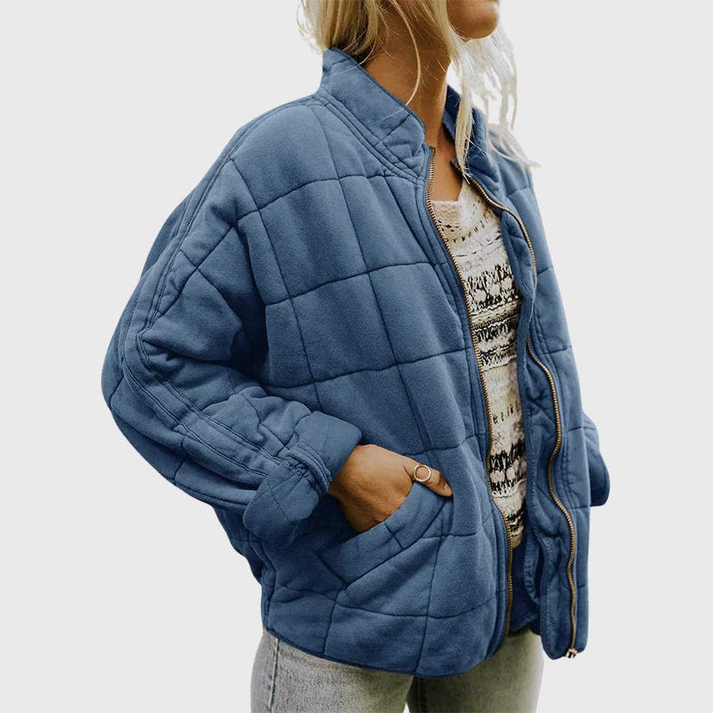 Lila | Oversized Boxy Funnel Neck Zip Up Side Pockets Autumn Short Quilted Jacket Women