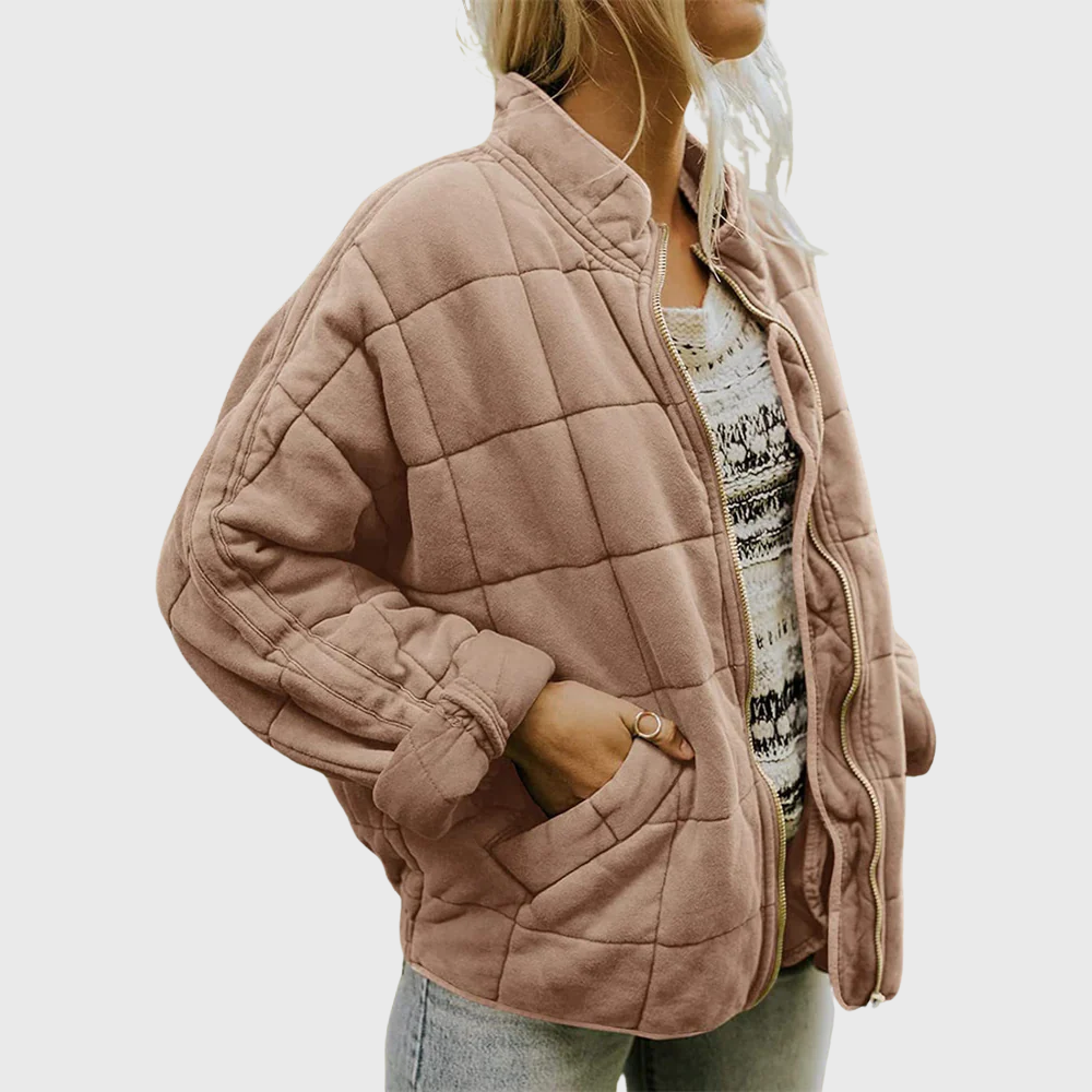Lila | Oversized Boxy Funnel Neck Zip Up Side Pockets Autumn Short Quilted Jacket Women