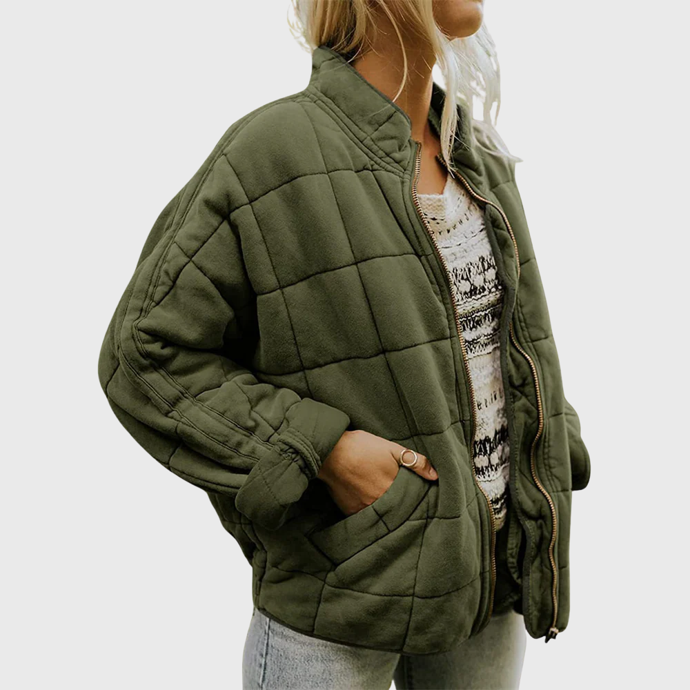 Lila | Oversized Boxy Funnel Neck Zip Up Side Pockets Autumn Short Quilted Jacket Women