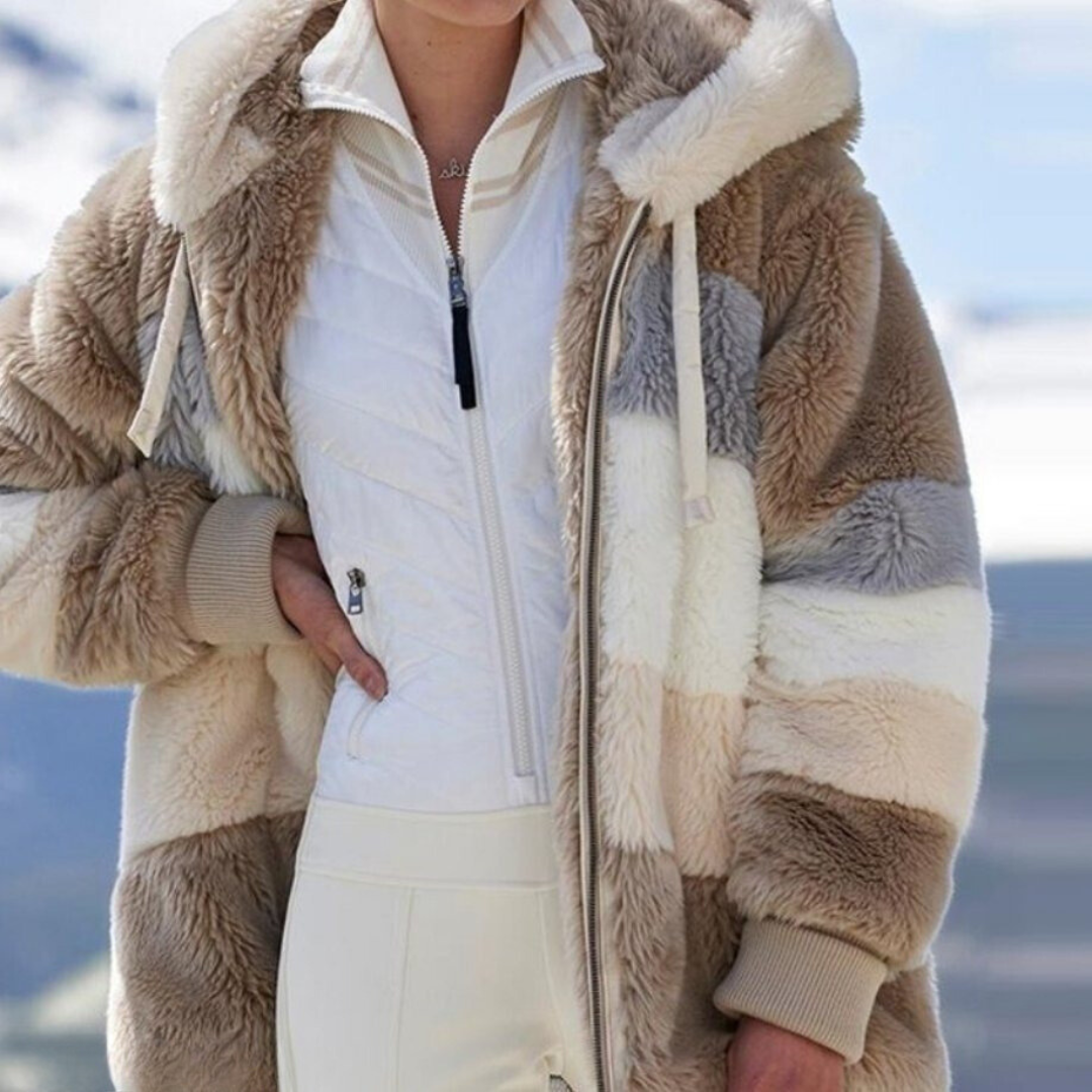 Vida | Faux Fur Colour Block Oversized Hooded Winter Coat Women