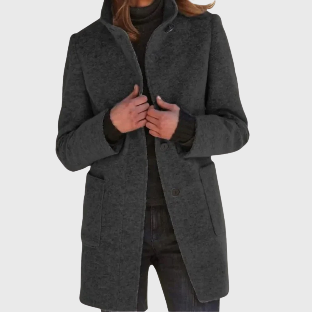 Quinn | Knitted Funnel Neck Collared Buttoned Pocket Long Autumn Smart Tailored Coat Women