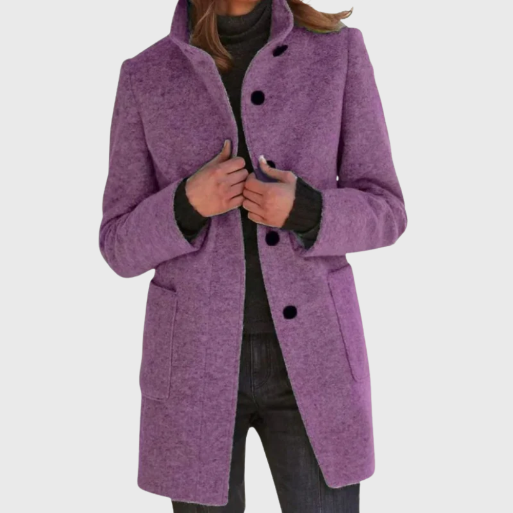 Quinn | Knitted Funnel Neck Collared Buttoned Pocket Long Autumn Smart Tailored Coat Women