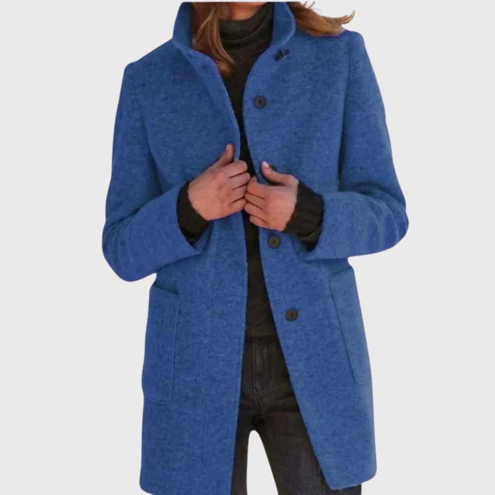 Quinn | Knitted Funnel Neck Collared Buttoned Pocket Long Autumn Smart Tailored Coat Women