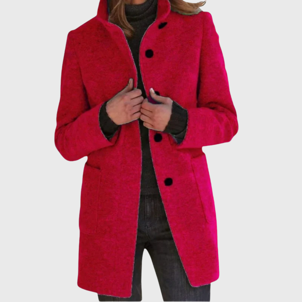 Quinn | Knitted Funnel Neck Collared Buttoned Pocket Long Autumn Smart Tailored Coat Women