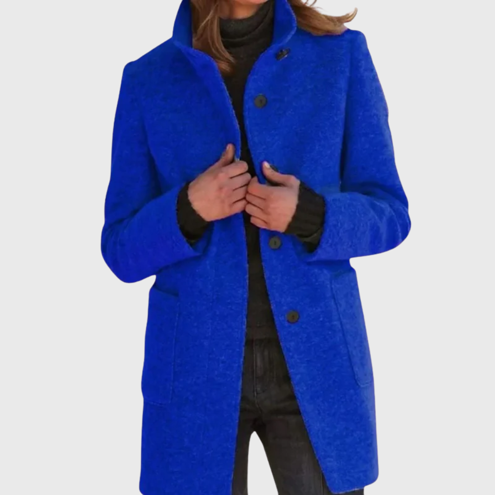 Quinn | Knitted Funnel Neck Collared Buttoned Pocket Long Autumn Smart Tailored Coat Women