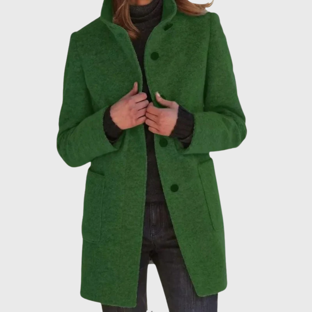 Quinn | Knitted Funnel Neck Collared Buttoned Pocket Long Autumn Smart Tailored Coat Women