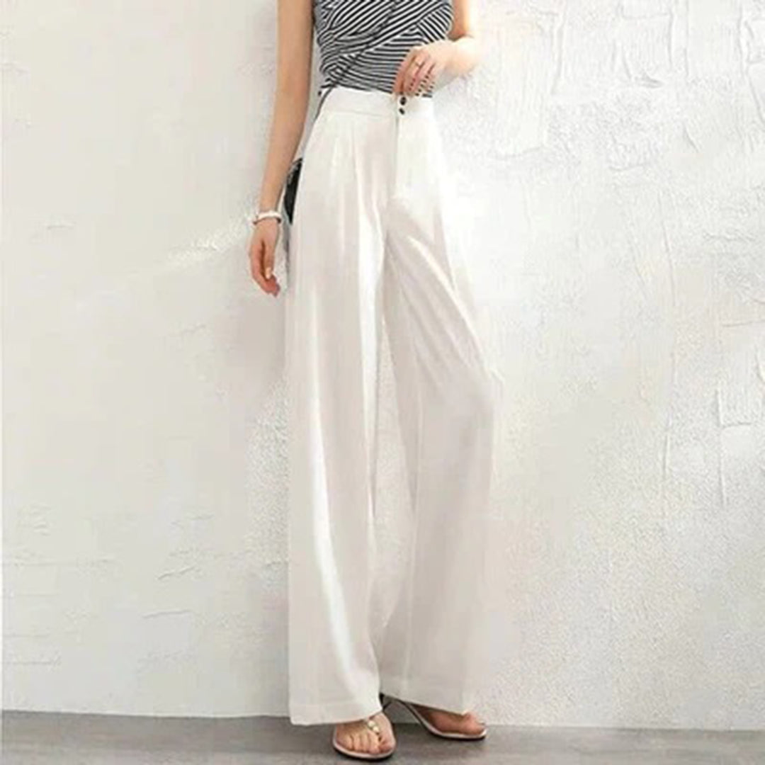Hallie | Pleated High Waisted Tailored Button Pocket Flowy Smart Work Wide Leg Trousers Women