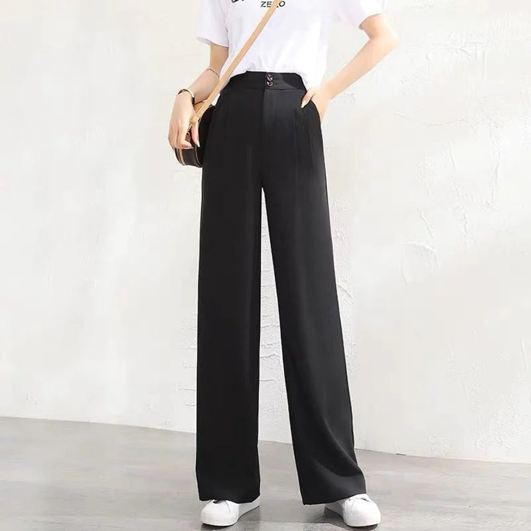 Hallie | Pleated High Waisted Tailored Button Pocket Flowy Smart Work Wide Leg Trousers Women