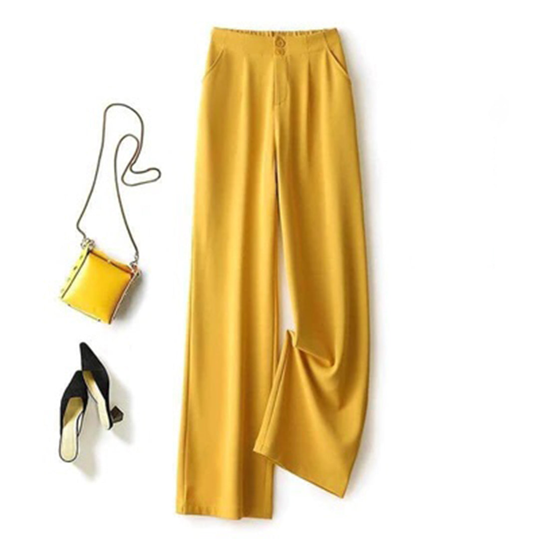 Hallie | Pleated High Waisted Tailored Button Pocket Flowy Smart Work Wide Leg Trousers Women