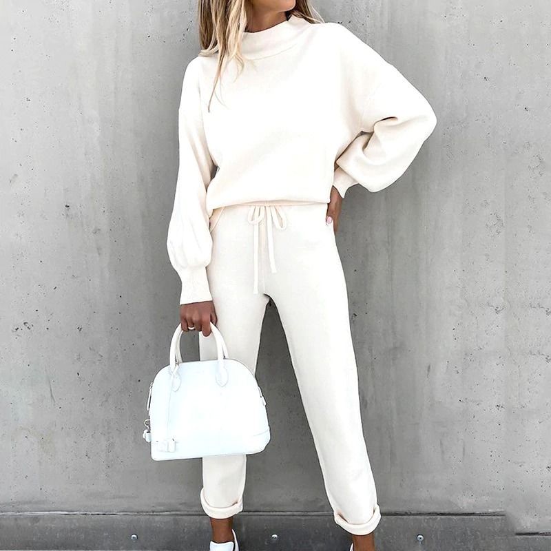 Alexa | Oversized High Neck Autumn Winter Long Sleeve Knit Straight Leg Tracksuit Women