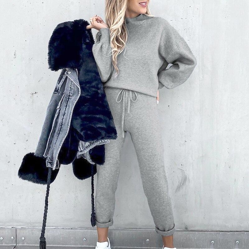 Alexa | Oversized High Neck Autumn Winter Long Sleeve Knit Straight Leg Tracksuit Women