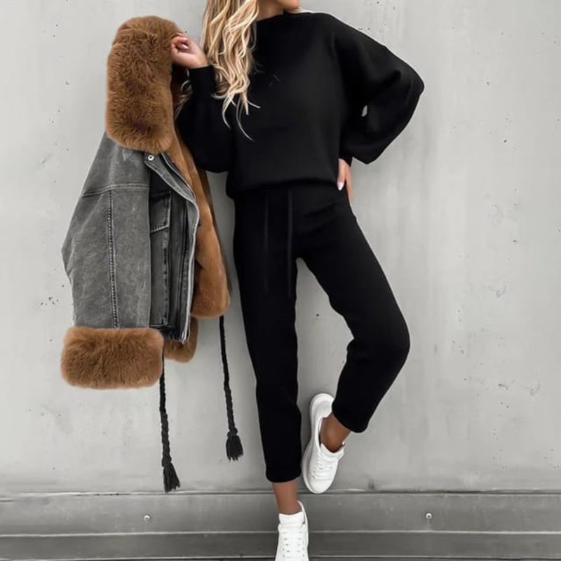 Alexa | Oversized High Neck Autumn Winter Long Sleeve Knit Straight Leg Tracksuit Women