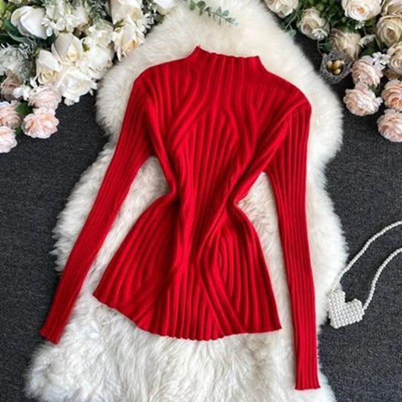 Rita | Ribbed Fitted Long Sleeve Striped High Neck Jumper Women