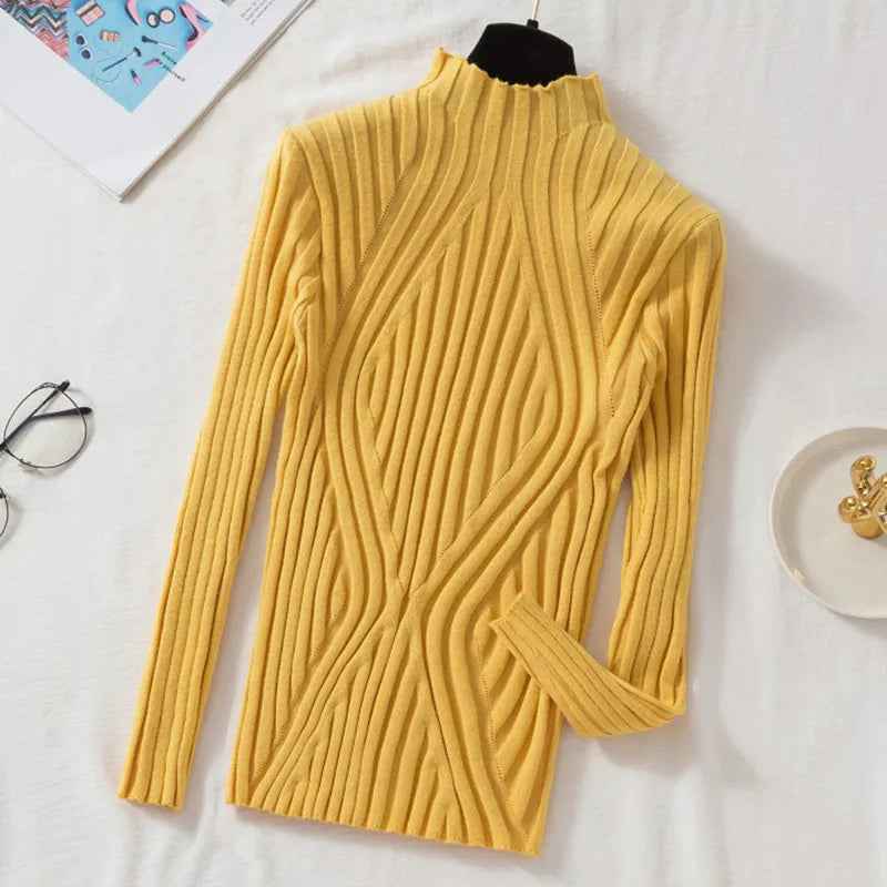Rita | Ribbed Fitted Long Sleeve Striped High Neck Jumper Women