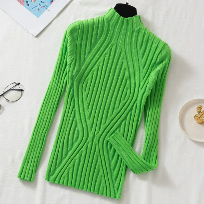 Rita | Ribbed Fitted Long Sleeve Striped High Neck Jumper Women