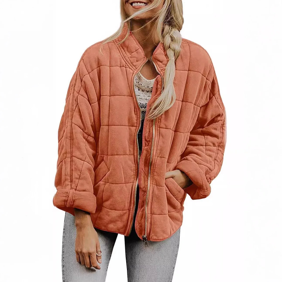 Cass | Oversized Funnel Neck Zip Up Boxy Autumn Quilted Jacket Women