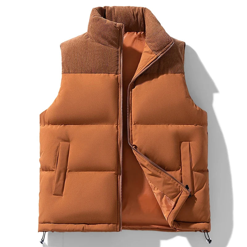 Men's Quilted Puffer Vest with Zip Front | Savoni - Brown