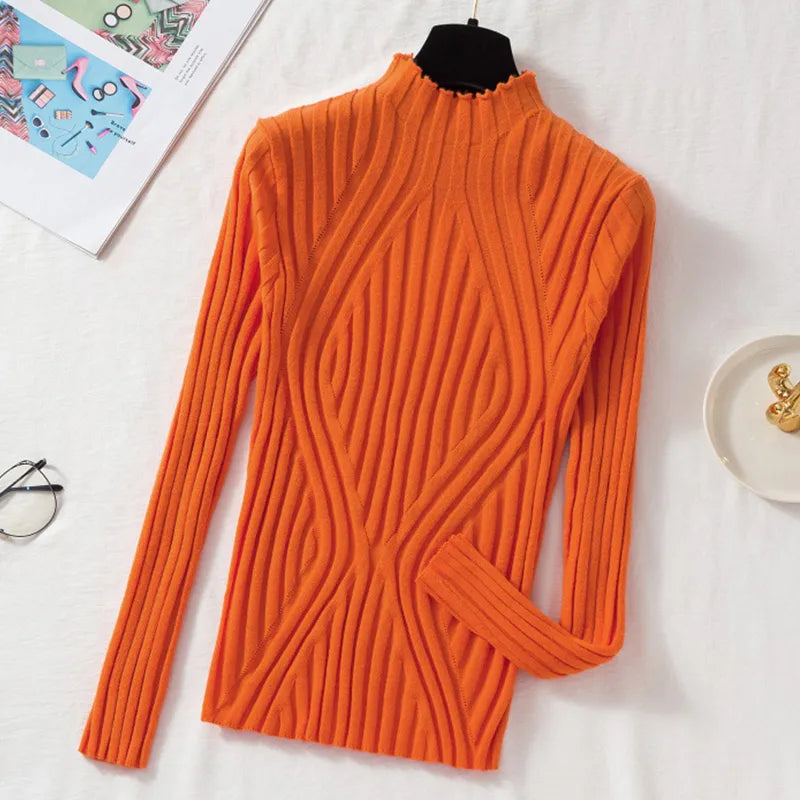 Rita | Ribbed Fitted Long Sleeve Striped High Neck Jumper Women