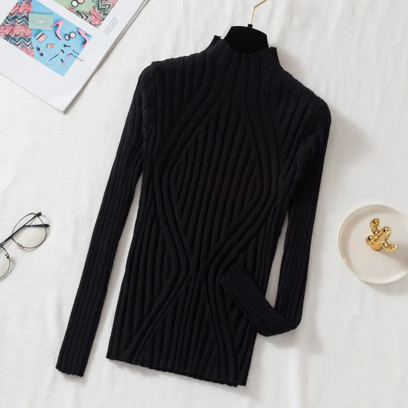 Rita | Ribbed Fitted Long Sleeve Striped High Neck Jumper Women