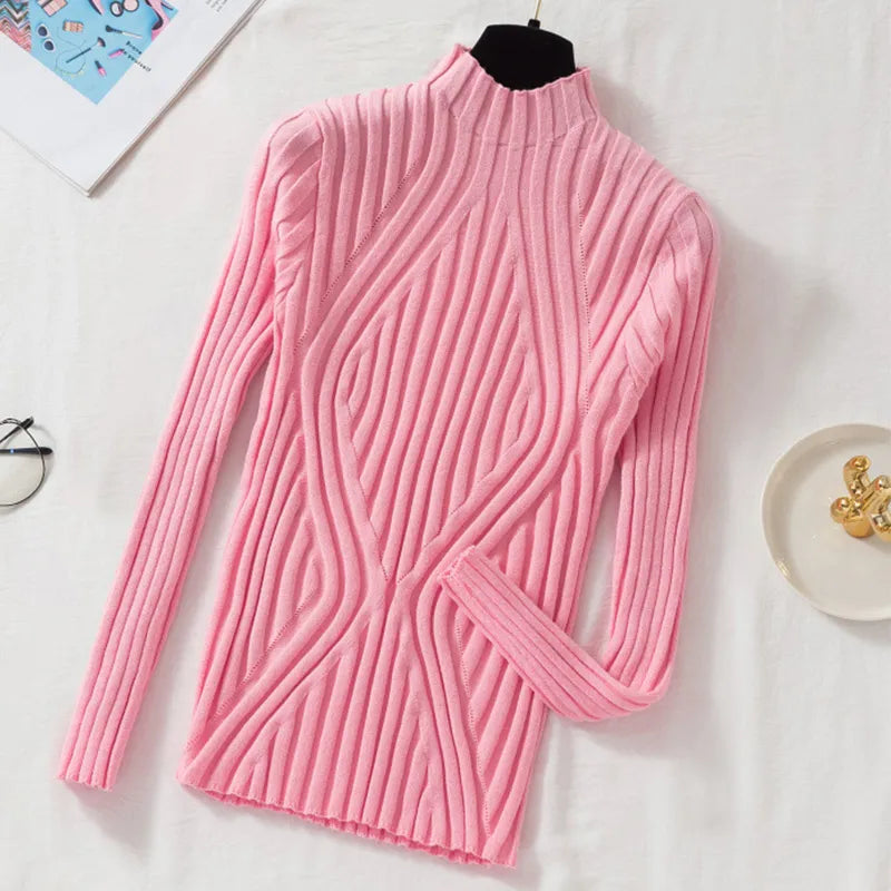 Rita | Ribbed Fitted Long Sleeve Striped High Neck Jumper Women