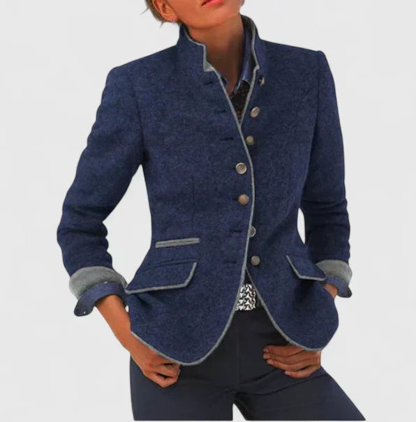 Tweed Wool Jacket with Stand Collar - Taupe