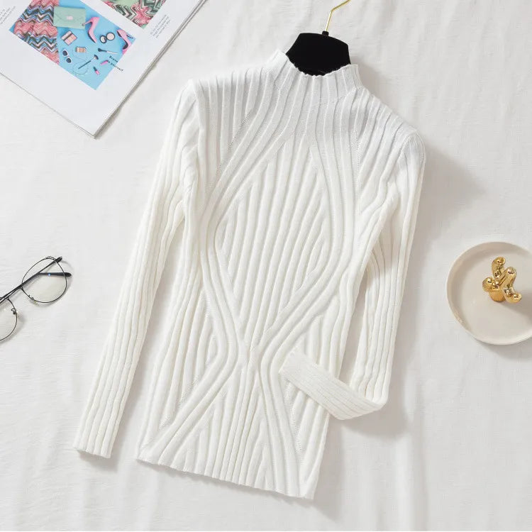 Rita | Ribbed Fitted Long Sleeve Striped High Neck Jumper Women