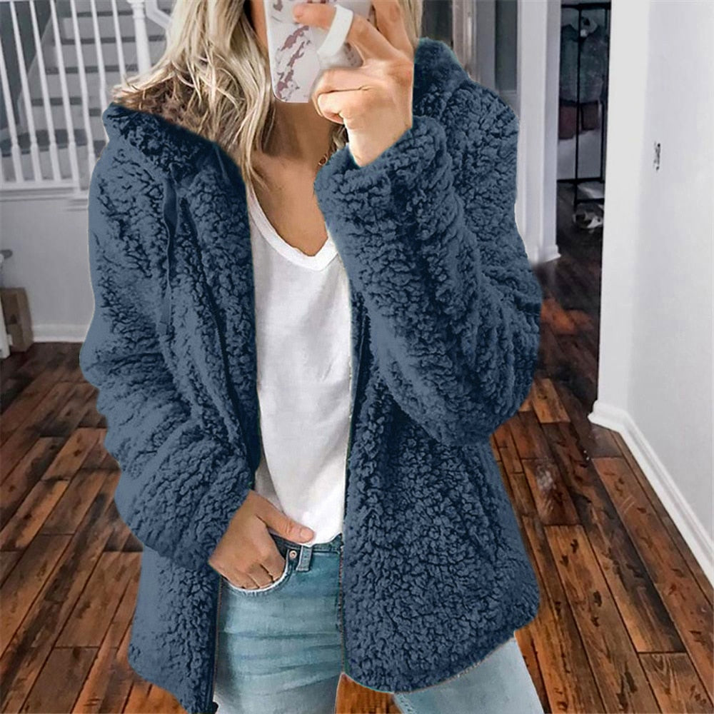 Lacey | Oversized Buttoned Borg Fleece Pocket Winter Long Jacket Teddy Coat Women