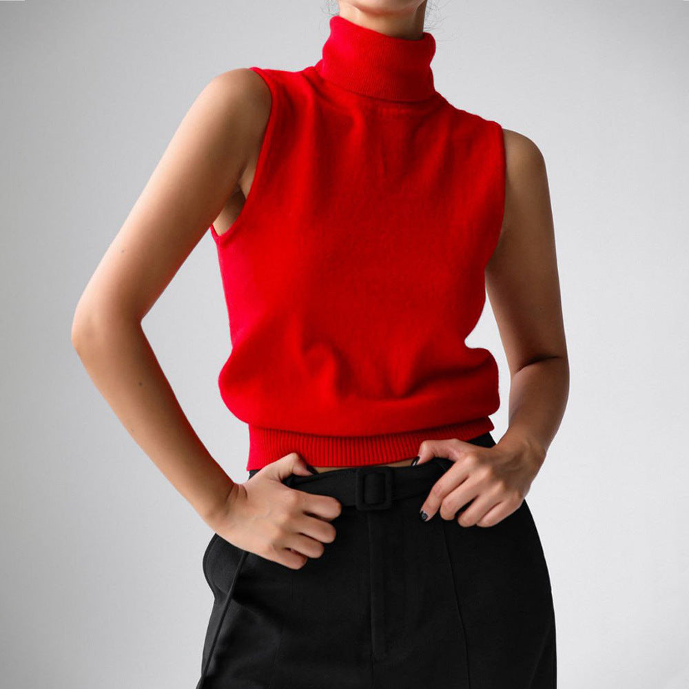 Tamsin | Knit Ribbed Turtle Neck Sleeveless Fitted Tank Top Women