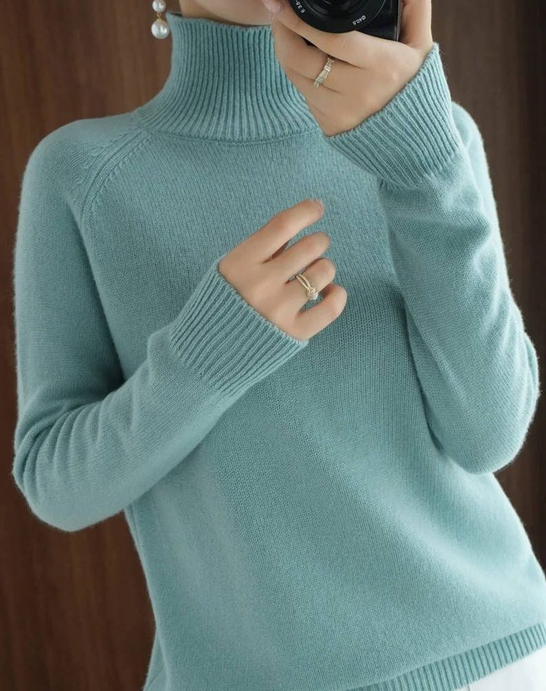 Soft Turtleneck Sweater, Smooth Knit - Mauve