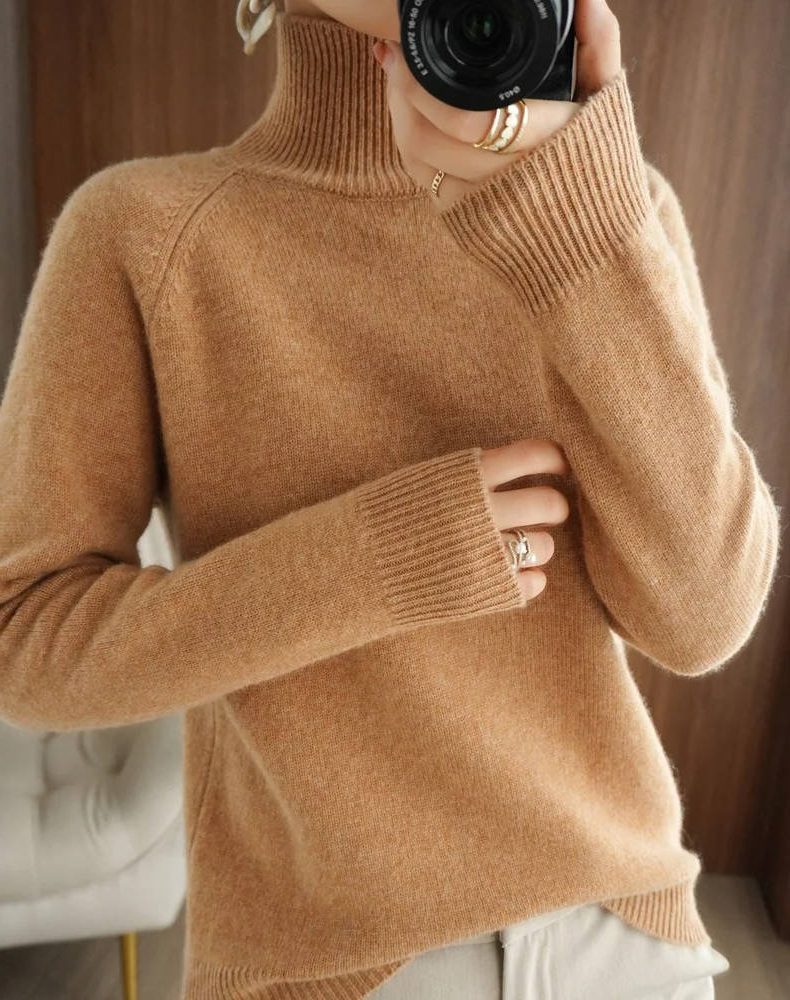 Soft Turtleneck Sweater, Smooth Knit - Mauve