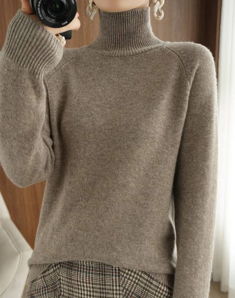 Soft Turtleneck Sweater, Smooth Knit - Mauve