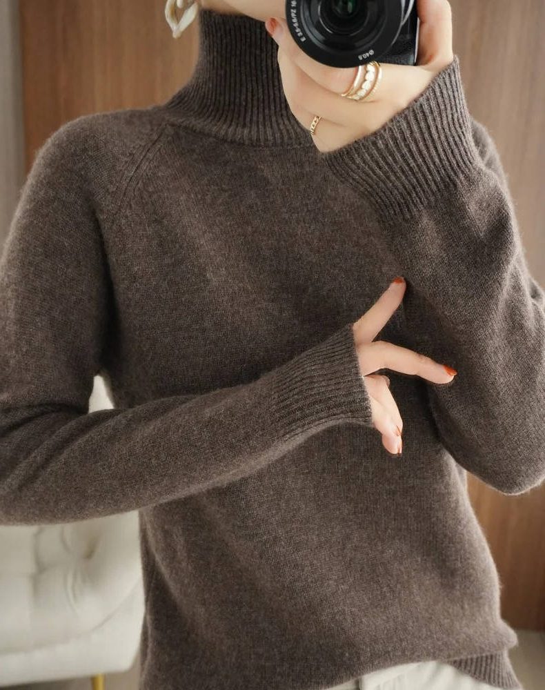 Soft Turtleneck Sweater, Smooth Knit - Mauve
