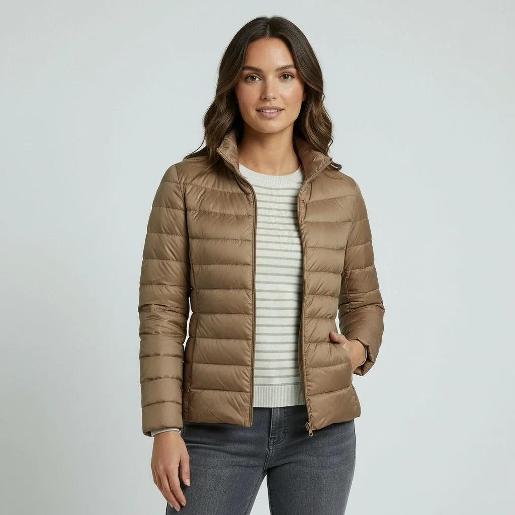 Mina | Funnel Neck Zip Up Fitted Side Pockets Quilted Winter Puffer Jacket Women