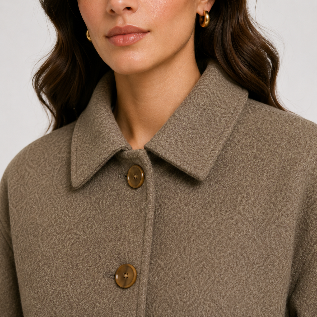 Relaxed Wool Look Jacket with Button Front - Taupe