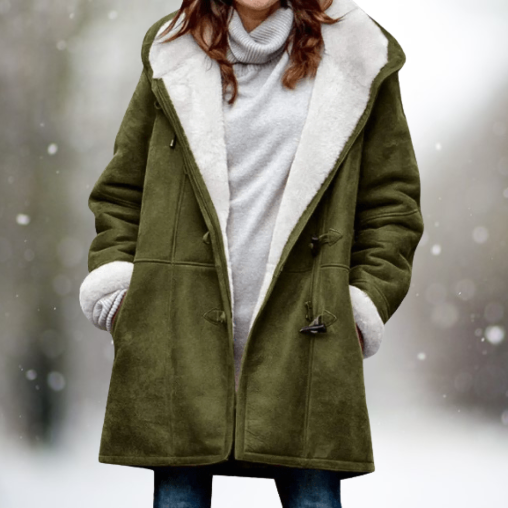 Suede-Look Hooded Jacket with Fleece Lining - Olive