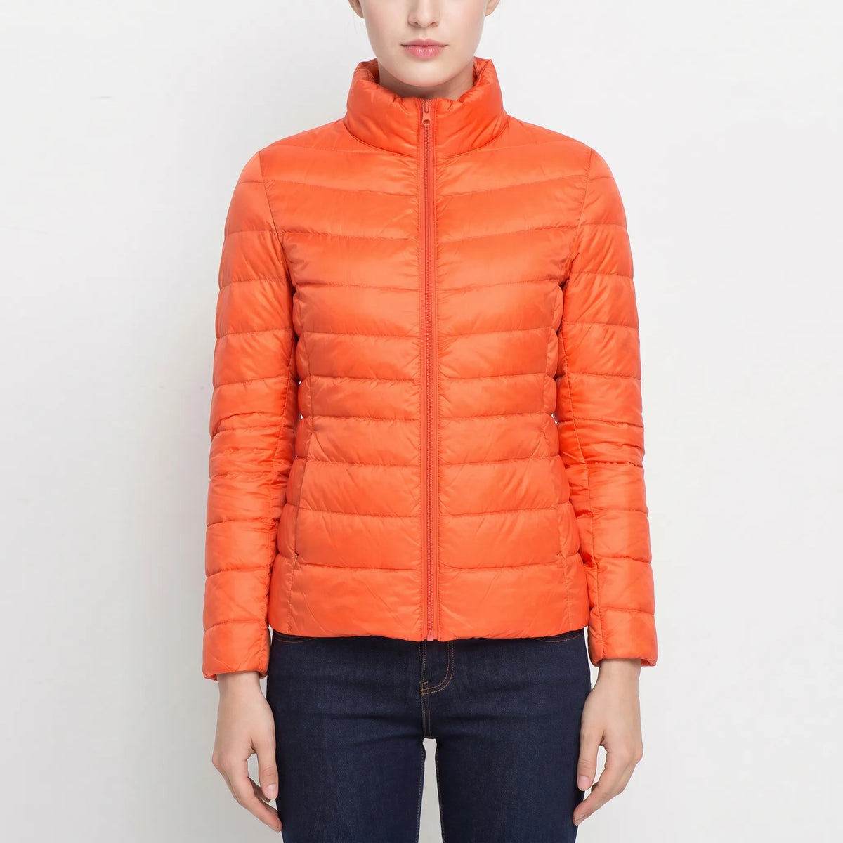 Selma | Winter Fitted Funnel Neck Zip Up Short Quilted Puffer Jacket Women