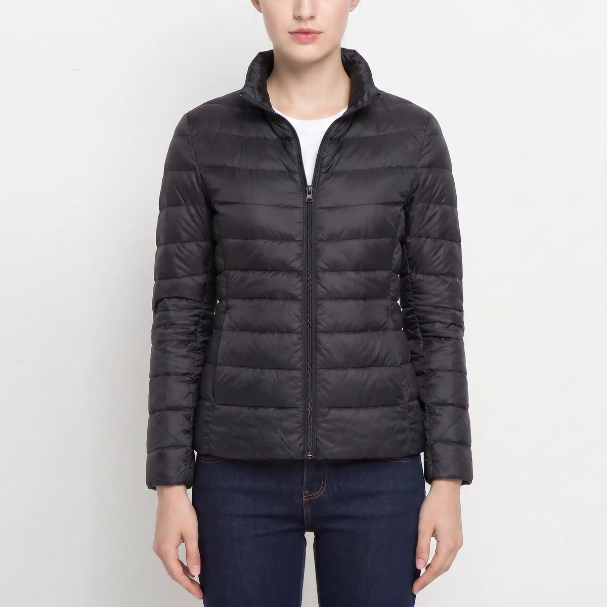 Selma | Winter Fitted Funnel Neck Zip Up Short Quilted Puffer Jacket Women
