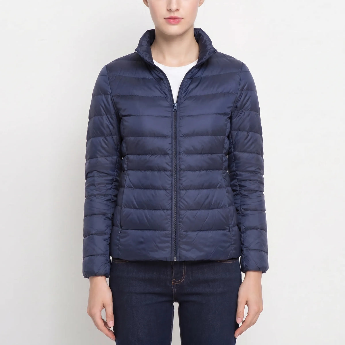 Selma | Winter Fitted Funnel Neck Zip Up Short Quilted Puffer Jacket Women