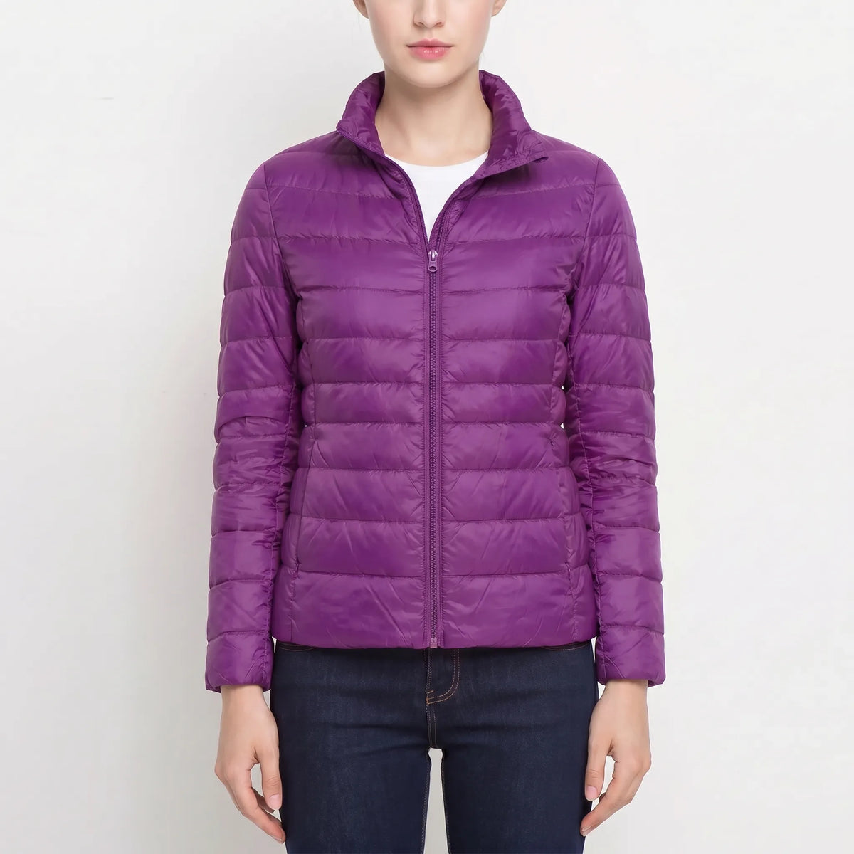 Selma | Winter Fitted Funnel Neck Zip Up Short Quilted Puffer Jacket Women