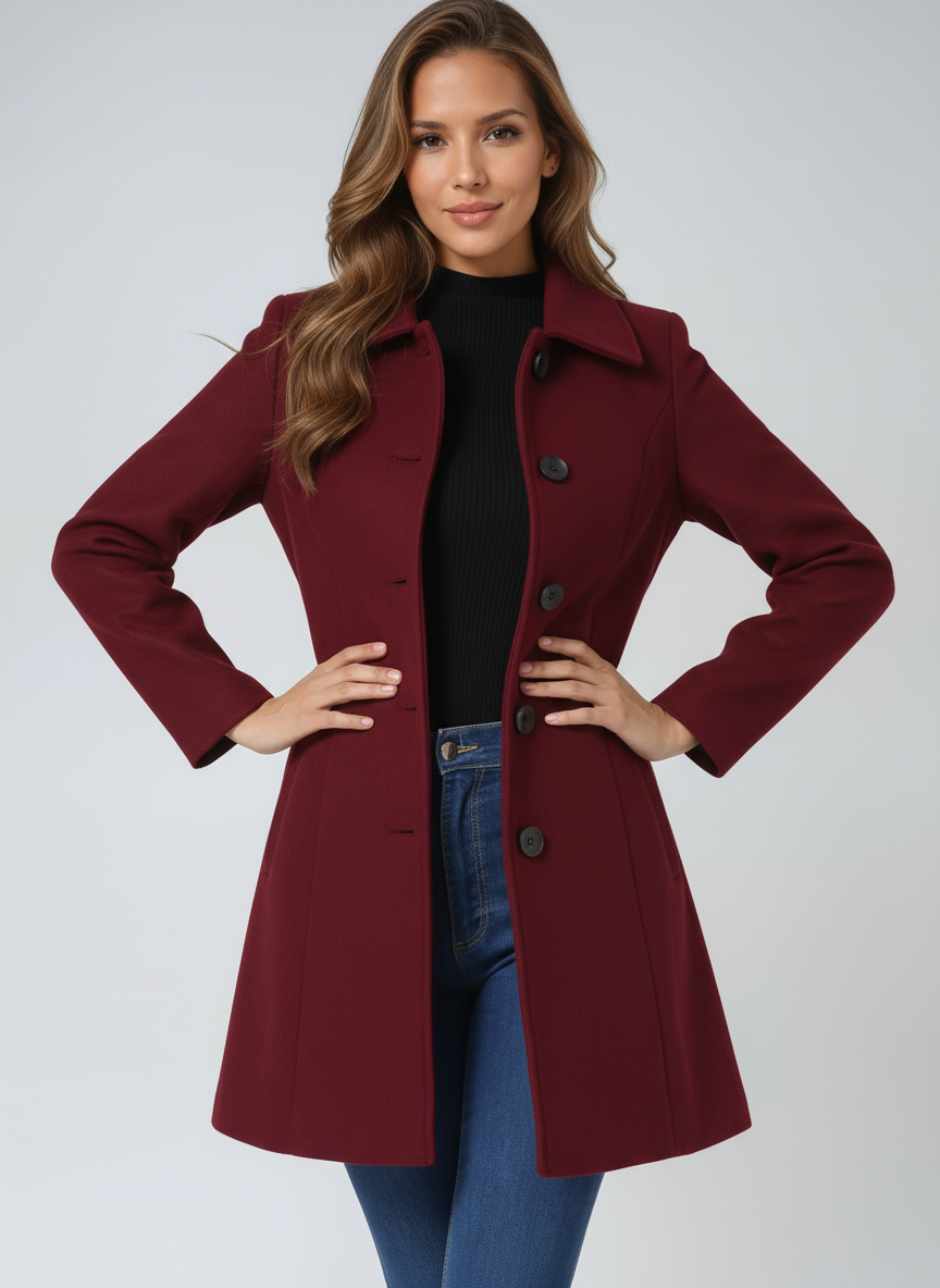 Waterproof Mid-Length Coat with Zip Front - Black