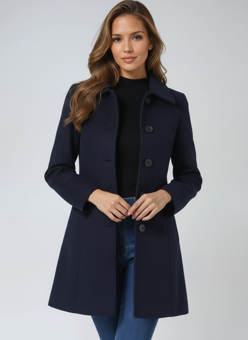 Waterproof Mid-Length Coat with Zip Front - Black